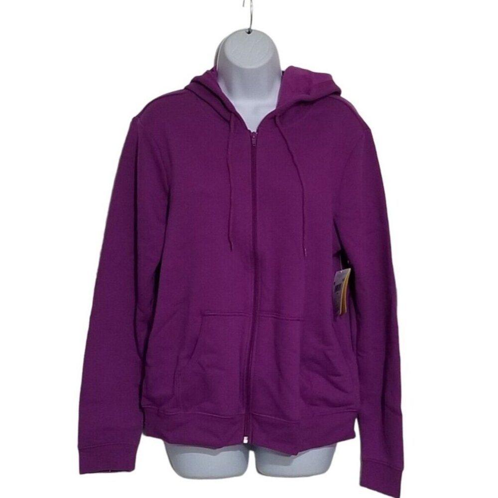 Everlast Hoodie Womens L Long Sleeve Full Zip Purple Fleece Pockets
